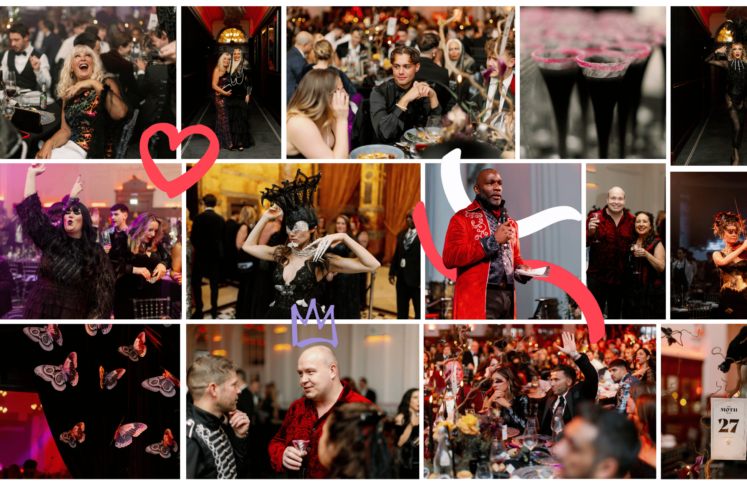 A collection of images, featuring people who attended the Moth Ball